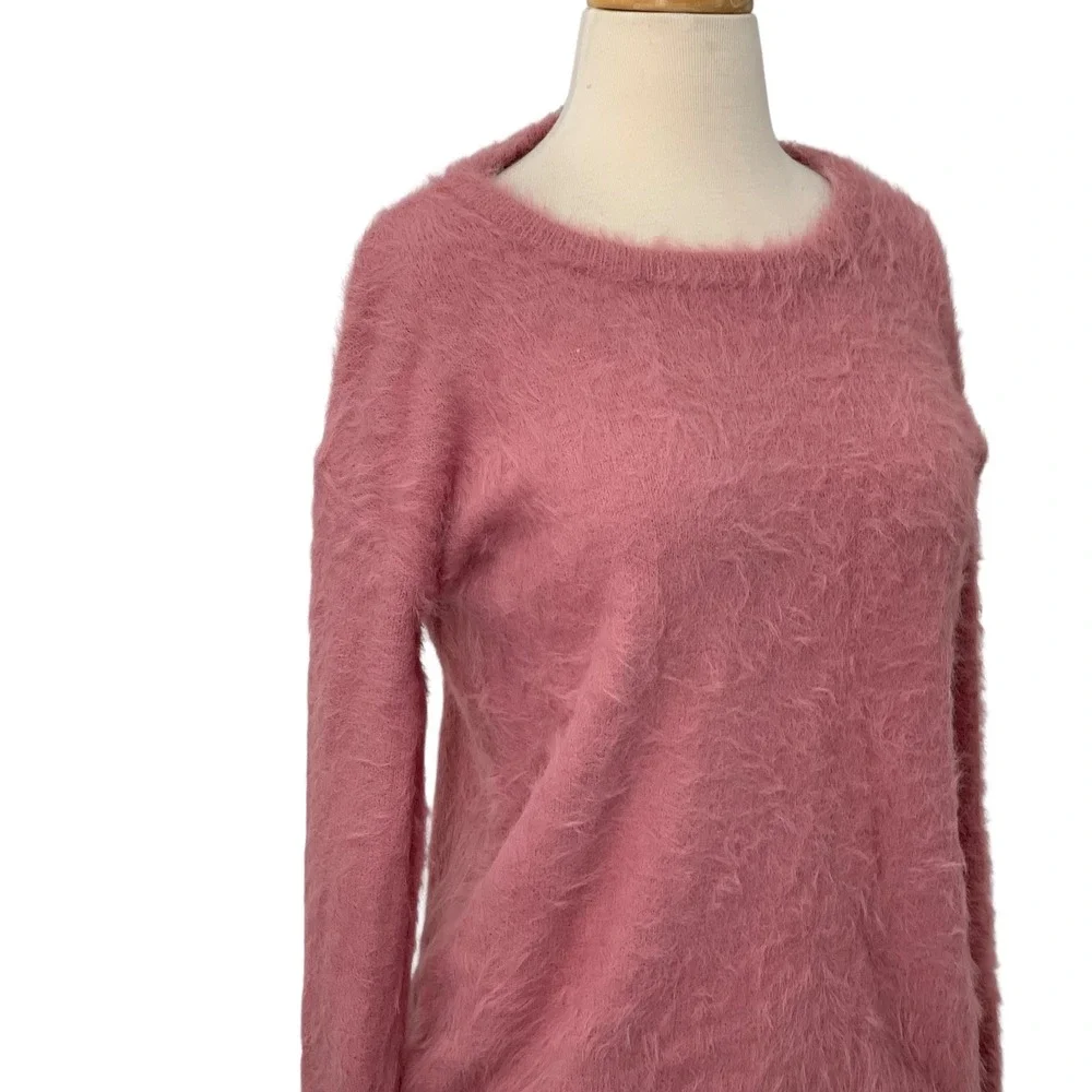 Ellen Tracy Long Sleeve Fuzzy Knit Pullover Sweater Dusty Rose Pink Cozy Soft M‎